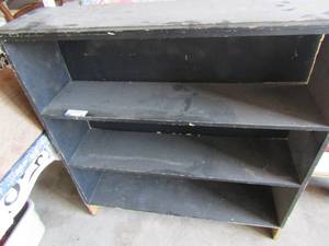 lot 61 image: 3 tier black wooden book shelf 36x34x9