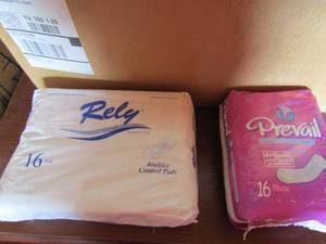 lot 98 image: 3 new packs of prevail womens pads, 5 packs of rely bladder control pads