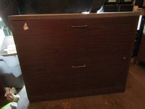 lot 110 image: 29x36x20 2 draw wooden filing cabinet very heavy