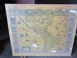 lot 123 image: MAP -Wooden board America nova tabula  20x24