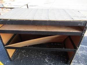 lot 147 image: 2 tier white and metal garage shelf 36x48x24 needs minor repairs