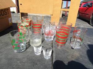 lot 159 image: 4 plastic crime stoppers cups, shot glasses and Christmas glasses