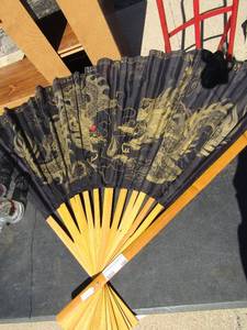 lot 160 image: very large japan dragon design wooden fan