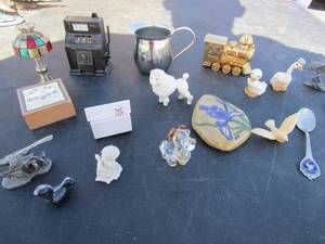 lot 163 image: minature items such as, lamo, piano, birds, train, rock, spoon and more