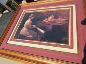 lot 167 image: Songs of Childhood framed , Lady playing Piano with Child. 32 X 40