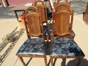 lot 168 image: set of high back wooden, cushion seated kitchen chairs, qty 4 all in good condition