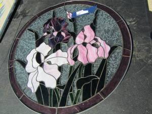 lot 171 image: 22 diameter purple flower stain glass has a few small cracks