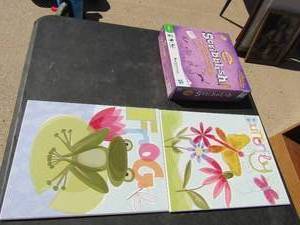 lot 173 image: scribblish game, 14x11 frog board picture and 14x11 butterfly board picture