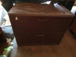 lot 109 image: 29x36x20 2 draw wooden filing cabinet very heavy