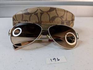lot 196 image: COACH  HC7003 Womens Kristina GoldWhite Aviator Sunglasses & Case