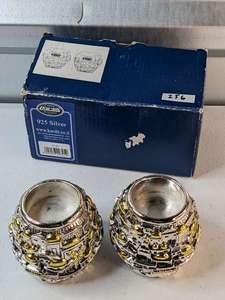 lot 256 image: Pair KARSHI 925 Silver Jerusalem Israel Shabbat Candlesticks Candle Holders Box