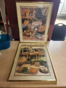 lot 106 image: Selection of 2 framed kitchen-food themed pieces - 16 x 20