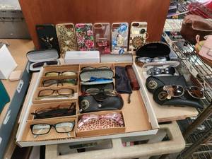 lot 68 image: Selection of eye, sun glasses and cases and phone cases. Ray Ban, Guess and more