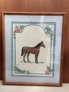 lot 60 image: Framed and matted needle point horse