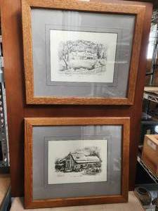 lot 34 image: Framed and matted - Numbered and Signed works by Gerry Post - Van Hoosen Farmhouse and Rochester Elevator -