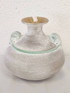 lot 50 image: Frosted tan Murano glass vase with green accents (17)