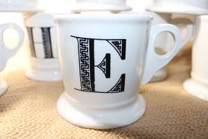 lot 30 image: (Set of 8) Anthropologie MONOGRAM - 14oz White Shaving Style Mug