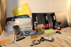 lot 76 image: Office Lot Stapler, index cards, wite-out, USB adapters, Memory cardsflash drives and more