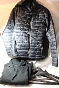 lot 57 image: Mens Clothes Puffer Hooded Coat Size S, Positano Jacket, and Coat hangers