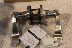 lot 128 image: Brushed Nickle Door Handle sets - still in boxes
