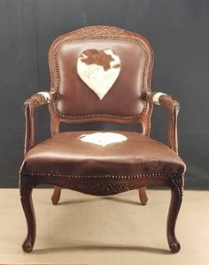 lot 2 image: Beautiful Cowhide Leather Wooden Arm Chair