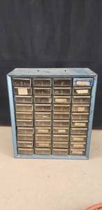 lot 35 image: 40 Bin Metal Parts Cabinet, Contents Included