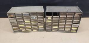 lot 36 image: 2 Small 30 Bin Parts Cabinets, Contents Included