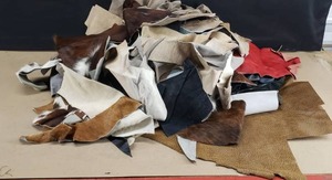 lot 61 image: Large Lot of Leather Scraps and Remnants, Includes Exotics