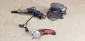 lot 130 image: Lot of 3 Misc Hand Tools.  Skil Cordless Cutter, Chicago Electric Hot Knife & Palm Sander