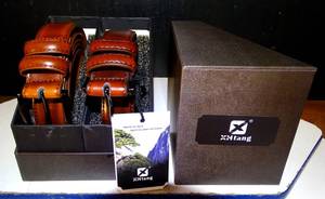 lot 32 image: NEW 2 PACK - XHTANG MENS LETHER BELTS (1 BROWN1 MAHOGANY) SIZE 50 AIST 48 (CAN BE CUT TO FIT)