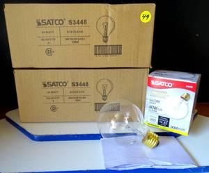 lot 49 image: NEW - ONE DOZEN - Satco S3448 40 Watt G25 Incandescent Clear Medium Base Globe Bulbs (2 X $)
