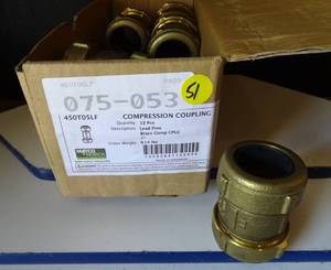 lot 51 image: BIG $ LOT - NEW MATCO-NORCA 1 (450TP5LF) Brass Compression Coupling Long (Lead Free) (10x$)