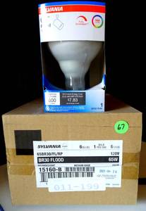 lot 67 image: NEW CASE OF 6 - SYLVANIA 15160-A - 65BR30FLRP 120V Reflector Flood Light Bulb MEDIUM BASE (6X$)