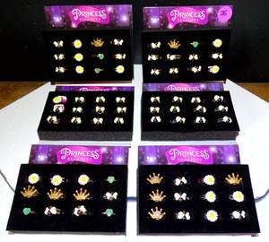 lot 76 image: NEW - CHILDRENS PRINCESS RINGS (ASSORTED) 6 BOARDS OF 12 RINGS  72 RINGS (6X$)