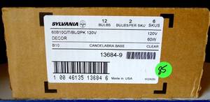 lot 85 image: NEW CASE OF 6 X 2 PKS - SYLVANIA 60-Watt Dimmable B10 Decorative Incandescent Light Bulb (2-Pack) Model #16224