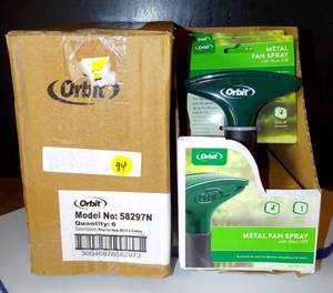 lot 94 image: $$NEW CASE OF 6 - Orbit 58297n Green Metal Fan Spray With Shut-Off  (6X$)