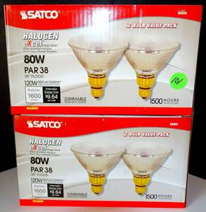 lot 101 image: Satco S2260 80 Watt (120 Watt) 1600 Lumens PAR38 Flood 30 Degrees Clear Light Bulb, 2-Pack (2X$)