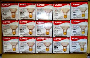 lot 102 image: BIG $ LOT - NEW BOX OF 15 - SATCO S2232 39W Medium Base Flood Halogen Light Bulb (15X$)