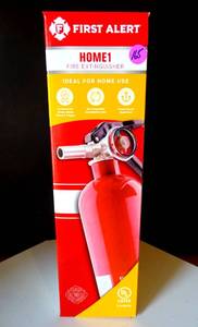 lot 165 image: UNOPENED - First Alert HOME1 Rechargeable Standard Home Fire Extinguisher UL Rated 1-A10-BC, Red