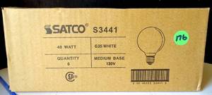 lot 176 image: NEW BOX OF 6 - Satco S3441 40W G25 White Globe Bathroom Vanity 120V Light Bulb