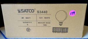 lot 179 image: NEW BOX OF 6 - Satco S3440 25G25W 25-Watts G25 Medium Base White Decorative Globe Incandescent Light Bulb, 6-Pack