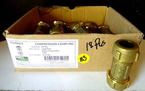 lot 183 image: MATCO-NORCA 38 IPS (12 CTS) Brass Compression Coupling Long (Lead Free) (18 UNITS X $)