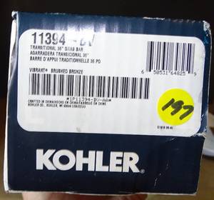 lot 197 image: NEW Kohler 11394 BV 36 Transitional Grab Bar Vibrant Brushed Bronze