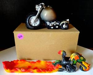 lot 210 image: COOL BIKER COMBO - FAT CHOPPER AND SKULL RIDER INSENSE TRAY