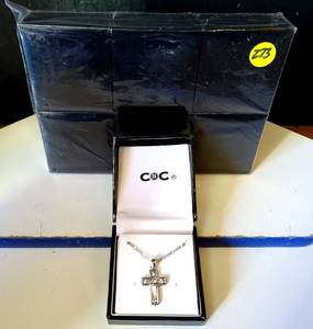 lot 273 image: NEW- HALF DOZEN - LOVELY SILVER TONE CROSS WITH DIAMOND GEMSTONES & CHAIN IN INDIVIDUAL GIFT BOX (6x$)