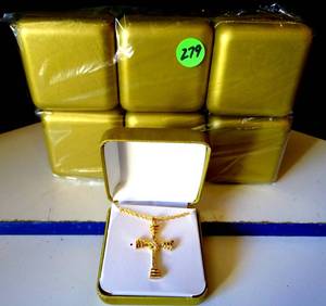 lot 279 image: NEW 6 UNITS - AWESOME GOLD TONE CROSS WITH CHAIN IN GIFT BOX (6X$)