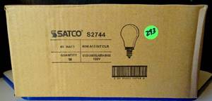 lot 293 image: NEW BOX OF 10 - SATCO S2744 40 Watt A15 Incandescent Clear Appliance Lamp (X$)