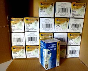 lot 296 image: NEW BOX OF 19 UNITS - LIGHTING ONE L11408 CEILING FAN LIGHT BULB 40WA15 (X$)