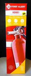 lot 299 image: UNOPENED - First Alert HOME1 Rechargeable Standard Home Fire Extinguisher UL Rated 1-A10-BC, Red