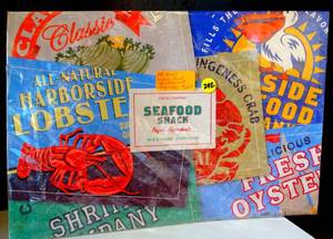 lot 242 image: SEAFOOD SHACK PAPER PLACEMATS - 6 DESIGNS48 PLACEMATS (NEW)